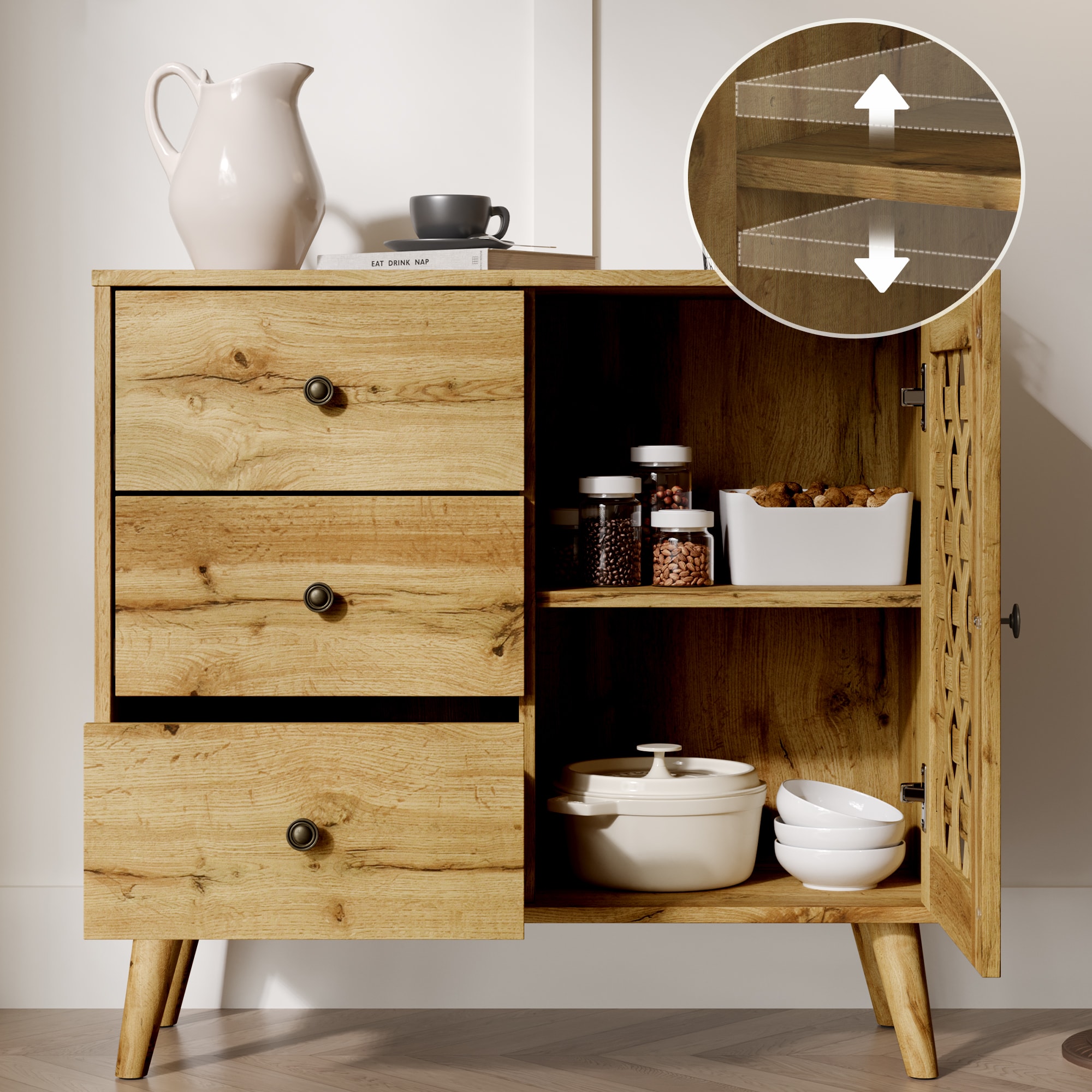 Vintage Sideboard With Basket Weave Doors And Drawers For Home_voghion.com